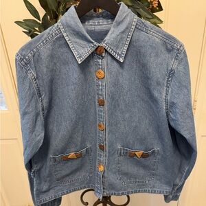 Vintage Unique Lightweight Jean Shacket Jacket with Wood Buttons LS L XL